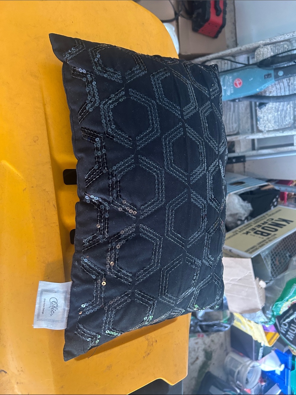 Chic Black Sequin Geometric Decorative Pillow